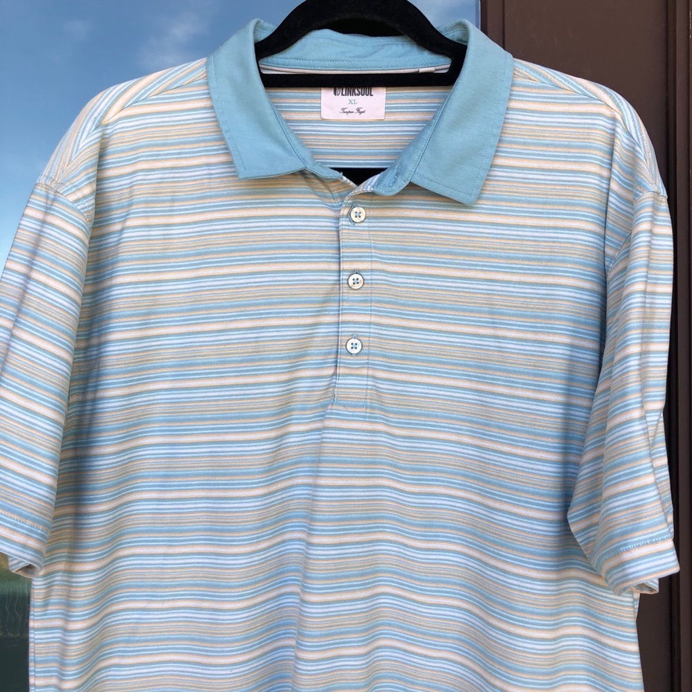 LINKSOUL Light Blue Yellow Striped Golf Polo XL